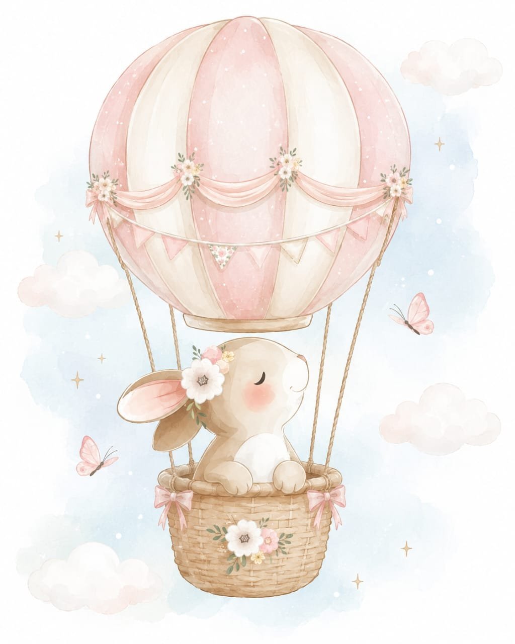 Conejito en globo aerostático, ilustración de las novedades de Hada Mágica